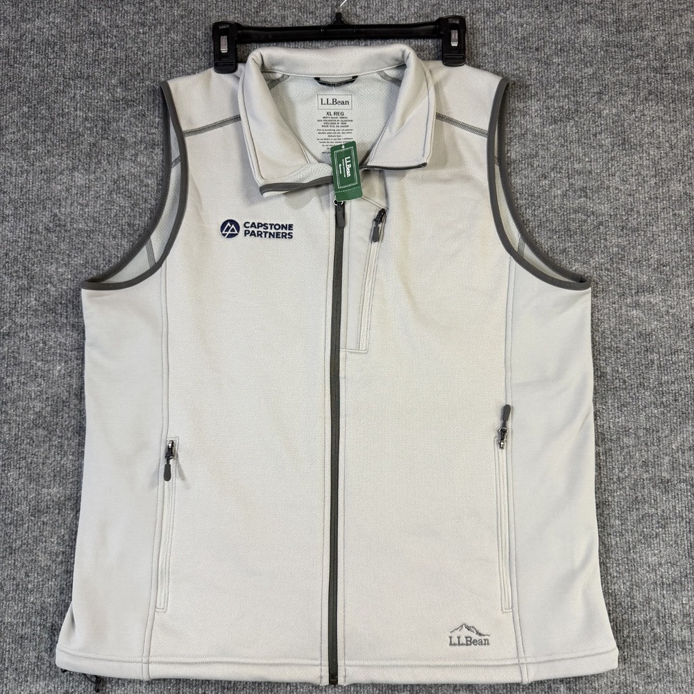 LL Bean Vest Mens Extra Large Quarry Gray ProStretch Fleece Full Zip Pockets NWT